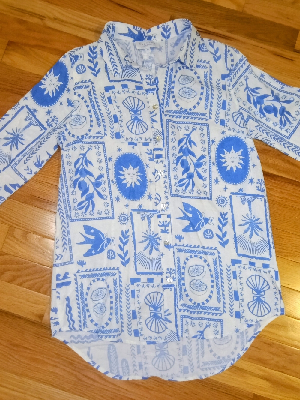 Calypso St. Barth White Button-Down Shirt with Blue Nautical Print